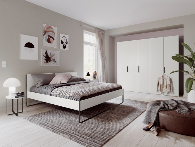 SHOWROOMMODEL HÜLSTA LEDIKANT NEO 180X200 MET 2 NACHTTAFELS LAK WIT MET ANTRACIETE SLEDEPOOT