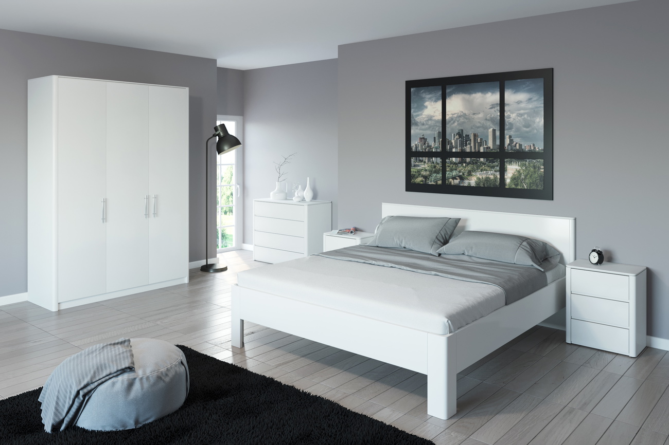 Showroommodel slaapkamer CARLTON deelbaar in kleur wit inclusief nachtkastjes, maat 180x200