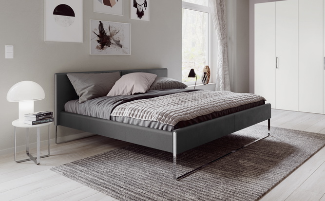 SHOWROOMMODEL HÜLSTA LEDIKANT NEO IN KUNSTLEDER 180X200 MET 2 NACHTTAFELS INCLUSIEF LADE. CHROOM SLEDEPOOT