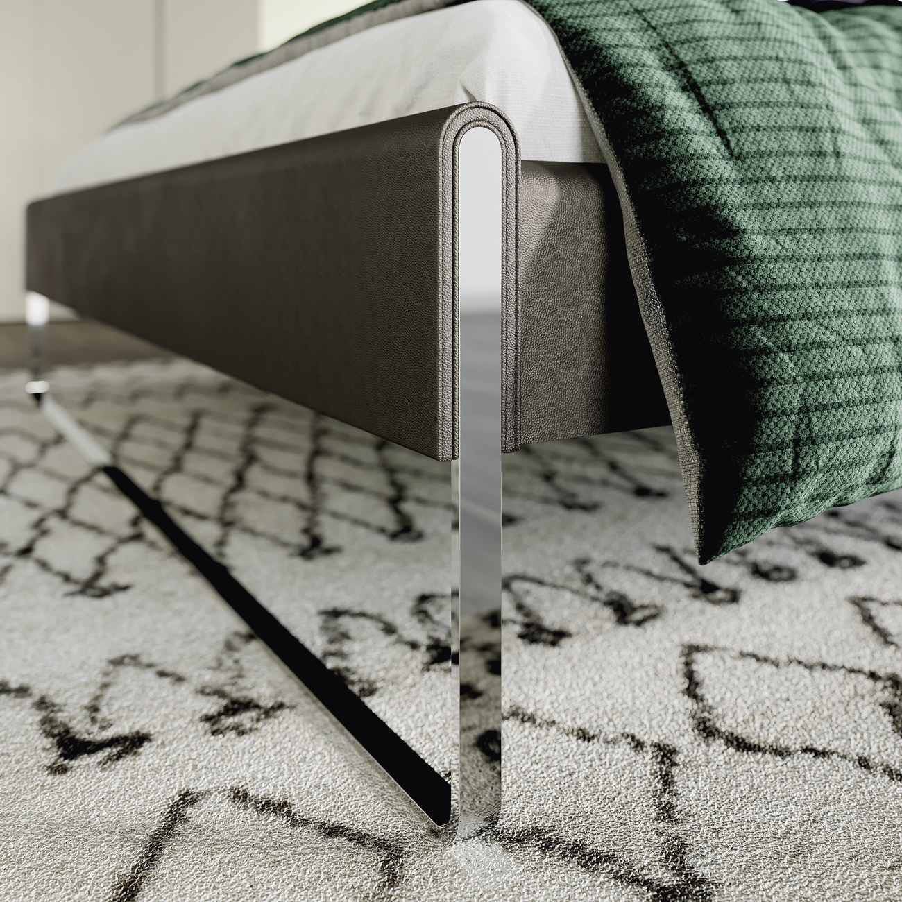 SHOWROOMMODEL HÜLSTA LEDIKANT NEO IN KUNSTLEDER 180X200 MET 2 NACHTTAFELS INCLUSIEF LADE. CHROOM SLEDEPOOT